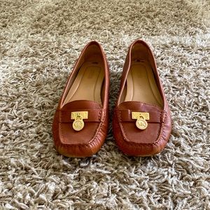 Leather Michael Kors flat shoe. Size 8.5.  Gold emblem.